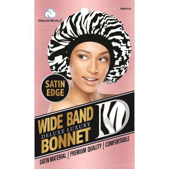 Dream World Satin Edge Wide Band Deluxe Luxury Bonnet - Zebra